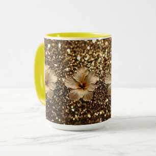 Golden Elegance: Gold Hibiscus Shimmer Mug