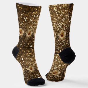 Golden Elegance: Gold Hibiscus Shimmer Socks