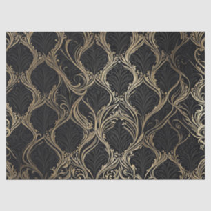 Golden Elegance on Black Decoupage Paper