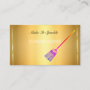 Golden elegant antique broom business card cleanin