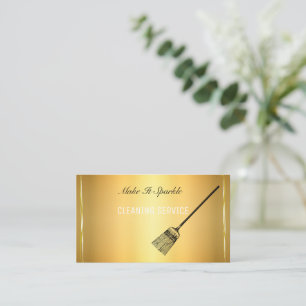 Golden elegant antique broom business card cleanin