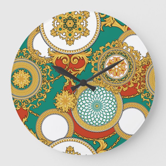Golden Elegant Arabesque Background Large Clock (Front)