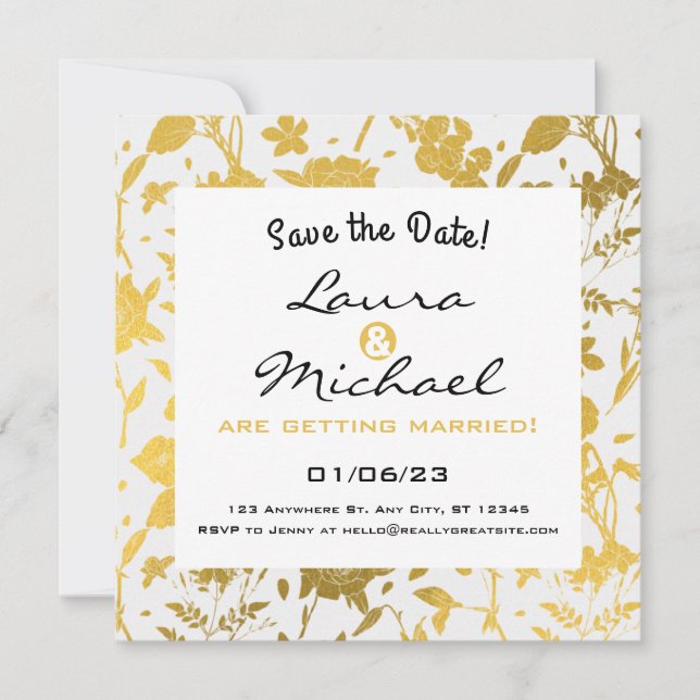 Golden Elegant Floral Faire-part de mariage (Devant)