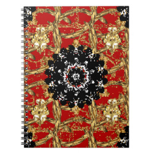 Golden element on red background. Vintage illustra Notebook