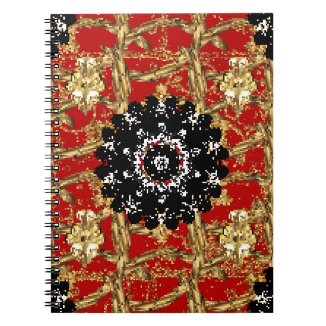 Golden element on red background. Vintage illustra Notebook (Front)