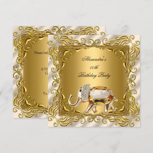 Golden Elephant Elite Cream Gold Birthday Party Invitation