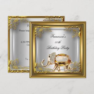 Golden Elephant Elite Elegant Birthday Party White Invitation