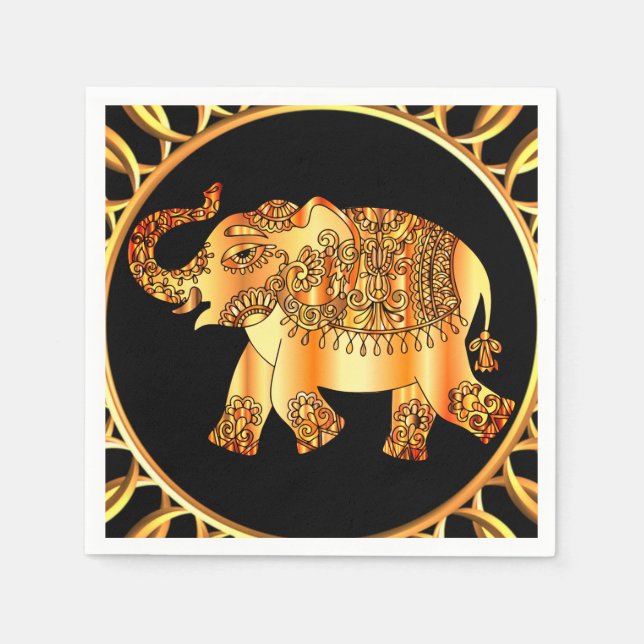 Golden Elephant Paper Party Napkins (Front)