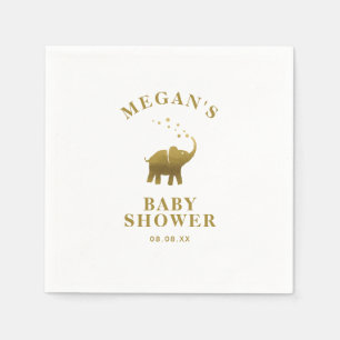 Golden Elephant White Baby Shower Napkin
