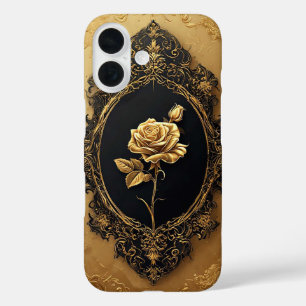 Golden Embellished Rose Decoration iPhone 16 Case