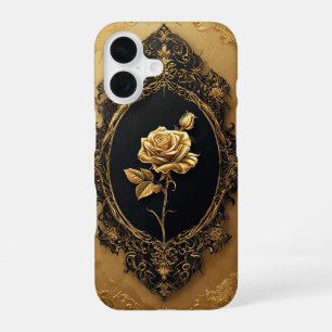 Golden Embellished Rose Decoration iPhone 16 Case