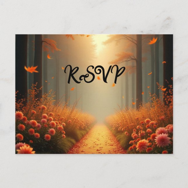 Golden Ember Autumn Woodland Stroll Invitation Postcard (Front)