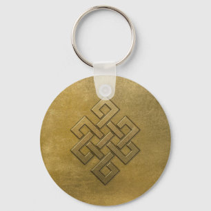Golden Embossed Endless Knot Keychain
