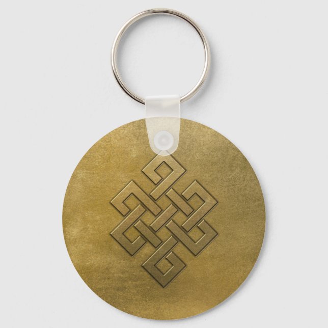 Golden Embossed Endless Knot Keychain (Front)