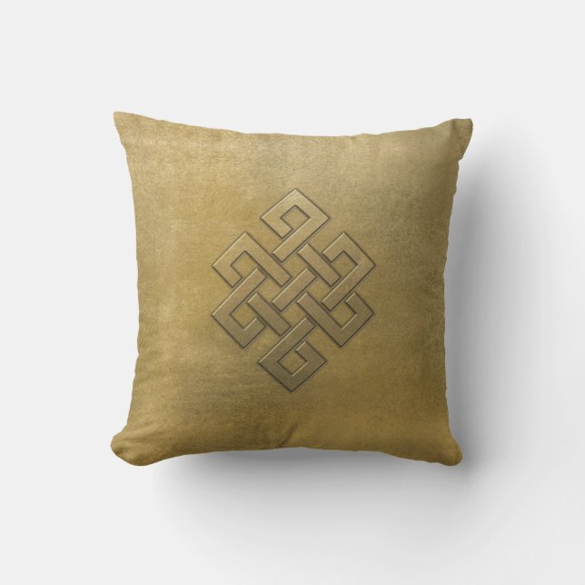 Golden Embossed Endless Knot Outdoor Pillow (Front)