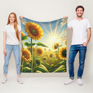 Golden Embrace Sunflower  Fleece Blanket