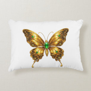 Golden Emerald Crystal Butterfly Accent Pillow