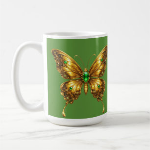 Golden Emerald Crystal Butterfly Coffee Mug