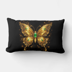 Golden Emerald Crystal Butterfly Lumbar Pillow