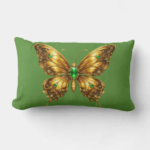 Golden Emerald Crystal Butterfly Lumbar Pillow