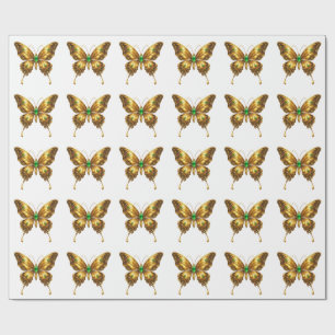 Golden Emerald Crystal Butterfly Wrapping Paper