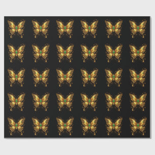 Golden Emerald Crystal Butterfly Wrapping Paper