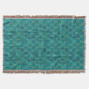 Golden Emerald Geometry Throw Blanket