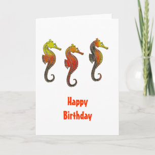 Golden Enameled Seahorse Card
