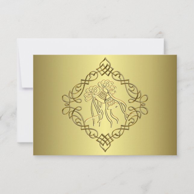 Golden Engraved Look Wedding RSVP Card (Front)