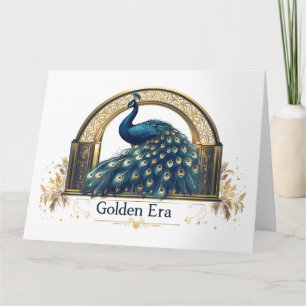 Golden Era Logo with Elegant Peacock Design Card