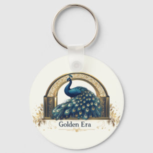 Golden Era Logo with Elegant Peacock Design Keychain