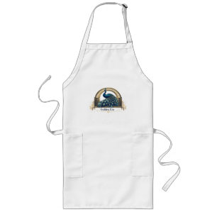 Golden Era Logo with Elegant Peacock Design Long Apron