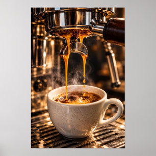 Golden Espresso Pour – Luxury Coffee Machine Wall  Poster