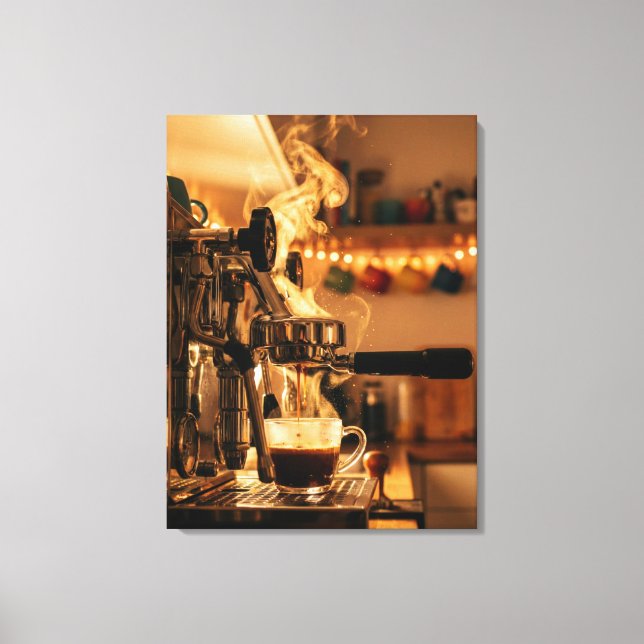 Golden Espresso Ritual – Warm Coffee Art Canvas Print (Front)