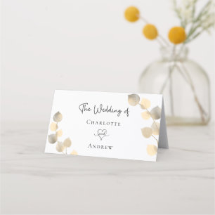 Golden eucalyptus foliage names wedding place card