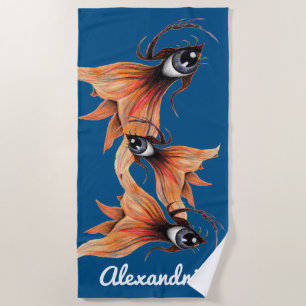 Golden Eye Surreal Goldfish Fantasy Art Any Colour Beach Towel
