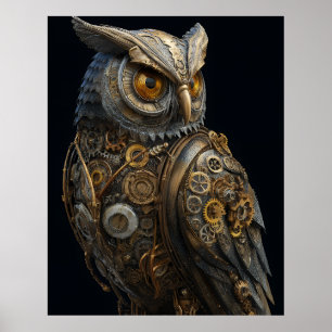 Golden-Eyed Steampunk Owl Poster