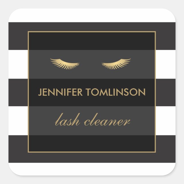 Golden Eyelashes with Black and White Stripes Square Sticker (Front)