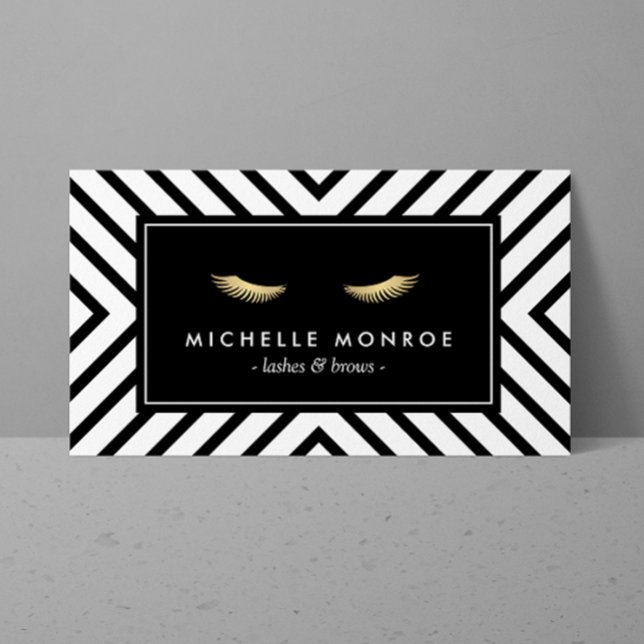 Golden Eyelashes with Mod Black and White Pattern Business Card (Creator Uploaded)