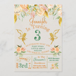 Golden Fairy Floral Birthday Invitation