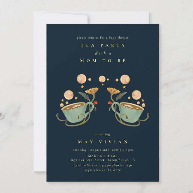 Golden Fairy Land floral Tea Party Baby Shower Invitation (Front)