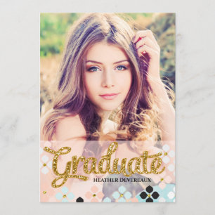 Golden Fake Glitter Senior Photo Graduation Invitation