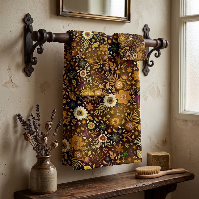 Golden fall floral bath towel set (Creator Uploaded)