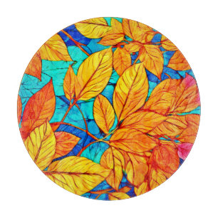 Golden Fall Foliage: Bright Leaves Painting Cutting Board