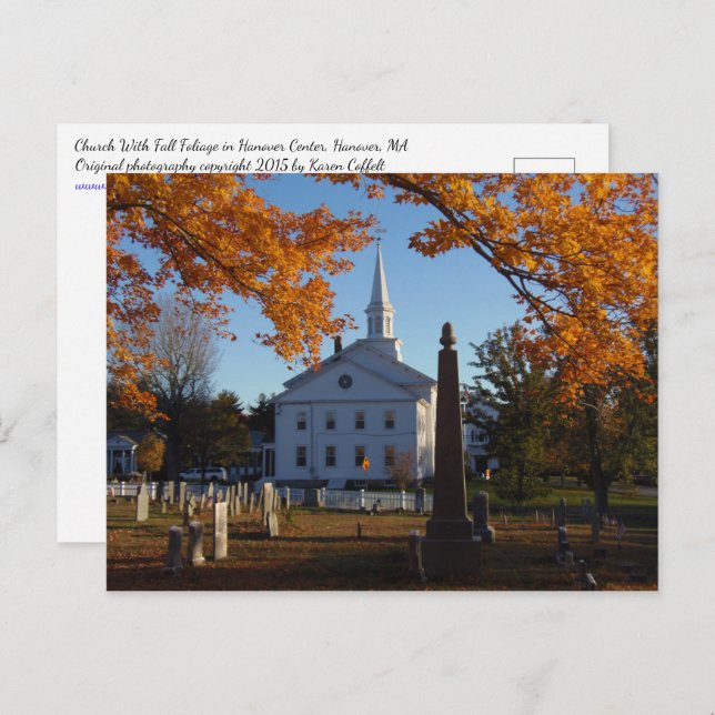 Golden Fall Foliage View Of Church From Cemetery Postcard (Front/Back)