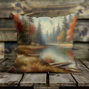 Golden Fall Forest Reflections Throw Pillow