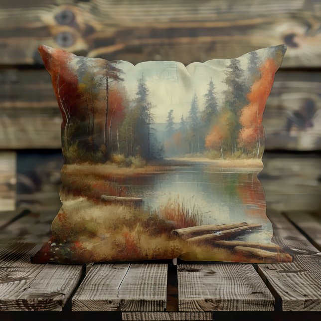 Golden Fall Forest Reflections Throw Pillow (Creator Uploaded)