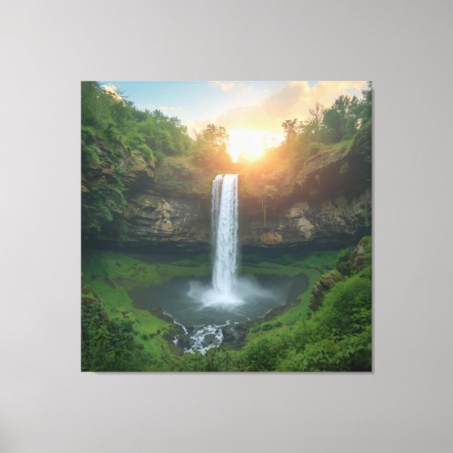 Golden Falls at Dusk – Tranquil Nature Wall Art (Front)