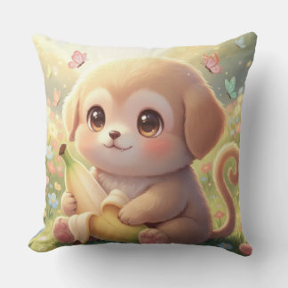 Golden Fantasy Meadow Creature – Whimsical Flower Throw Pillow