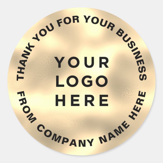 Golden Faux Foil Thank You Business Logo Classic Round Sticker (Front)